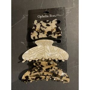 Hair Claw Set Three Piece Cheetah Cat Face Rhinestone Cream Medium Trendy Teen